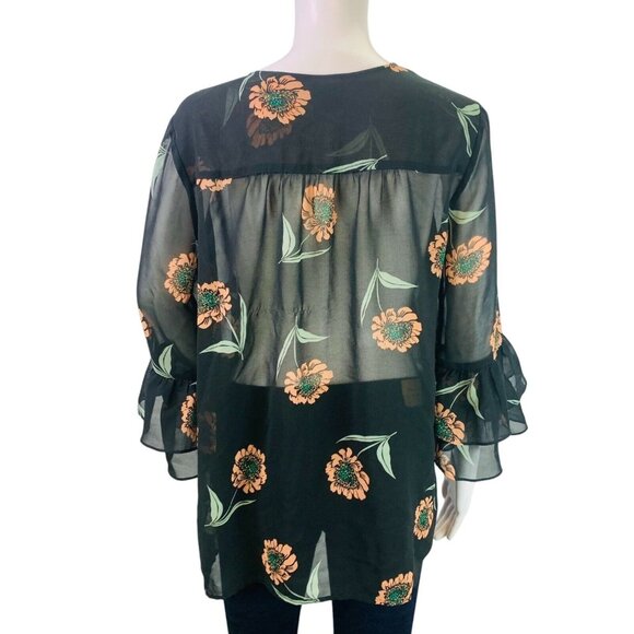 CAbi Womens La Di Da Top Black Floral Print Sheer Bell Sleeve Blouse #5206 Sz S - Picture 8 of 12